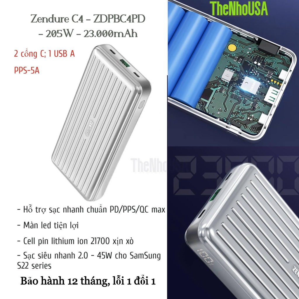 Pin sạc dự phòng Zendure C4 - 205W - 23.000mAh - PD/PPS 5A/QC - ZDPBC4PD [BH12T]