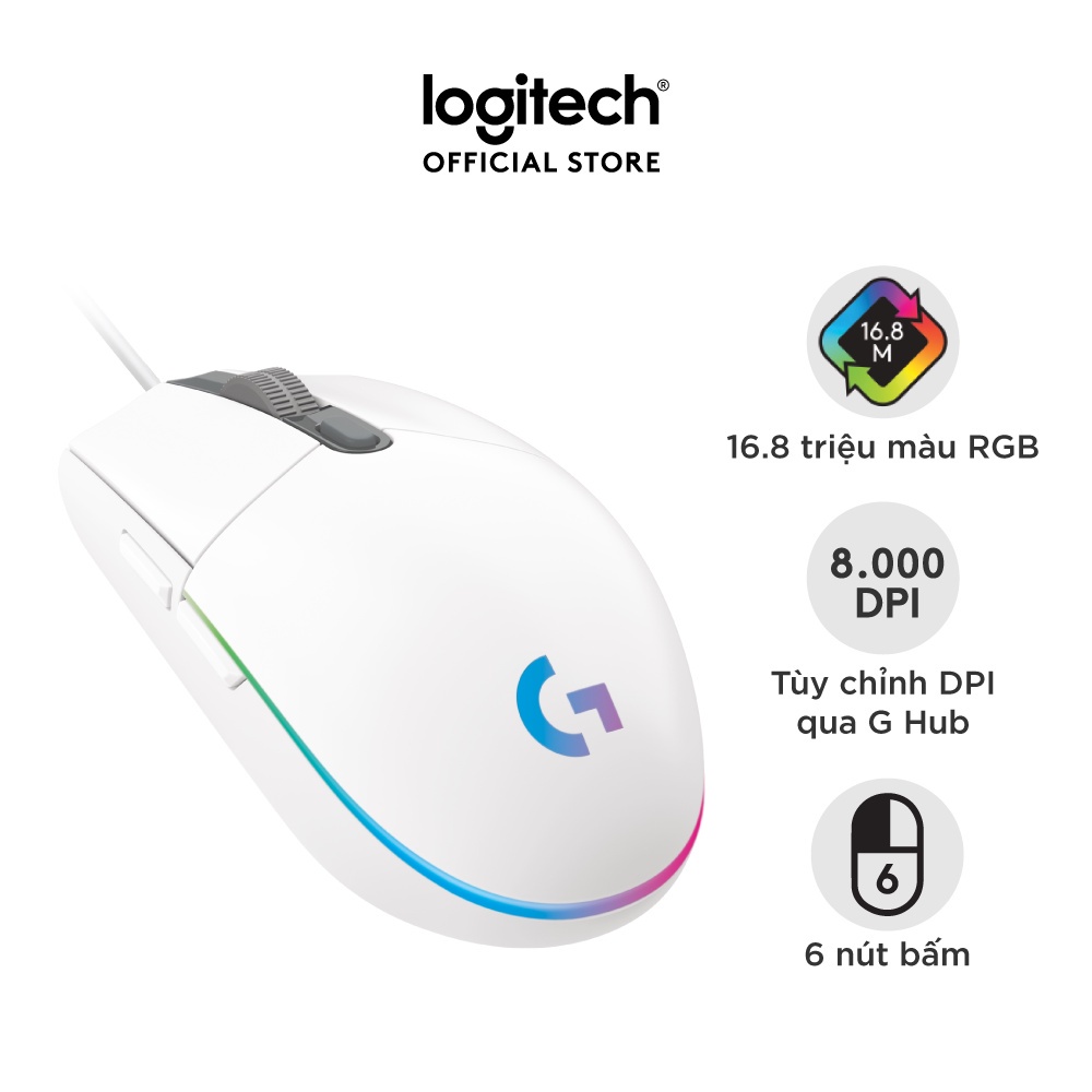 Chuột gaming có dây Logitech G102 Lightsync tùy chỉnh RGB 6 nút lập trình nhẹ 8000 DPI cho PC/Laptop