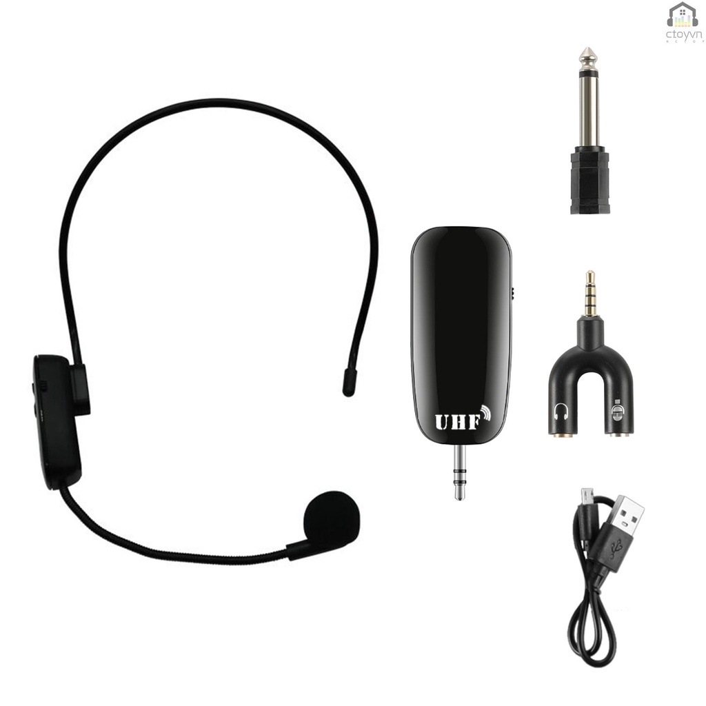 2 in 1 Handheld UHF Wireless Microphone Professional Head-Wear Mic Volume Amplifier Microphone Transmitter Receiver Rechargeable Wireless Voice Recording Microphone System 50M Working Range for Speech Teaching Live Streaming