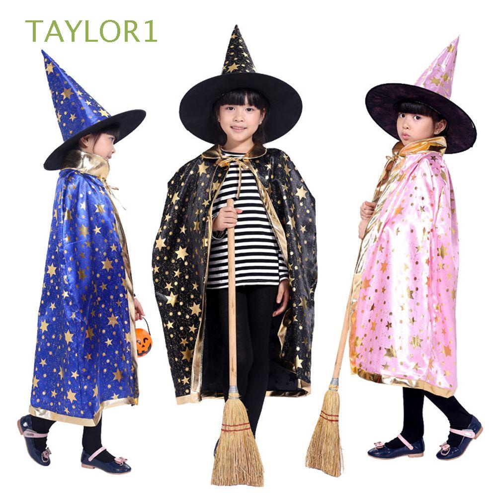Bộ áo choàng + nón phù thủy hóa trang Halloween vui nhộn nhiều màu sắc cho bé trai và bé gái TAYLOR1