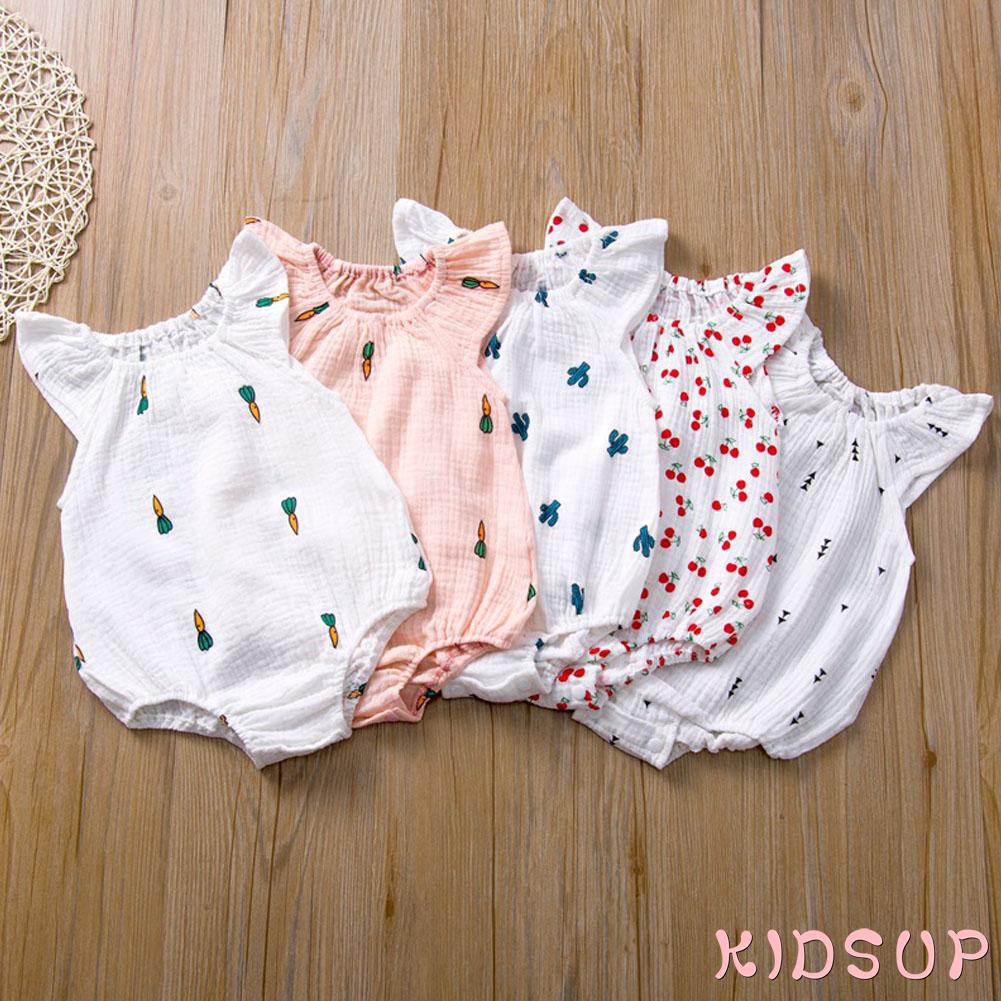 Bộ Áo Liền Quần Tay Cánh Tiên In Họa Tiết Dễ Thương Dành Cho Bé Gái