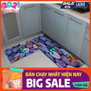 Bộ 2 thảm bếp 3D,chống trơn trượt -bướm xanh