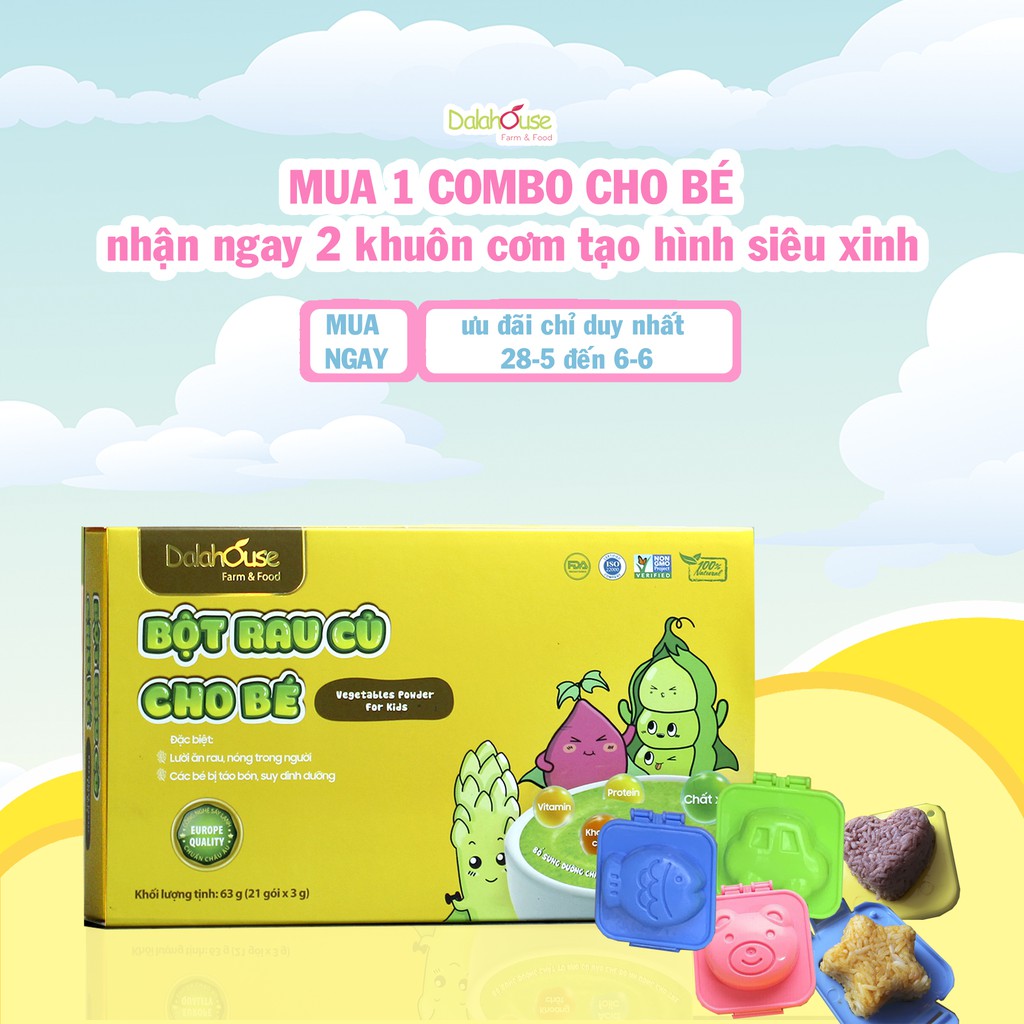 Bột Rau Dinh Dưỡng Cho Bé Dalahouse 7 Vị 63g (21 gói x 3g) - Bột Ăn Dặm Cho Bé Từ 6 Tháng Đến 10 Tuổi