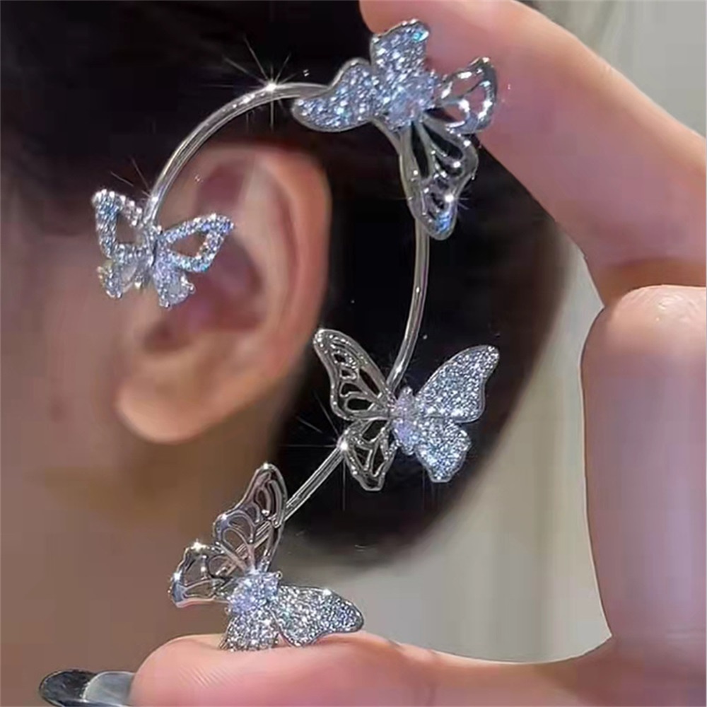 1 Khuyên Kẹp Vành Tai Kim Loại Hình Bướm Đính Đá Thời Trang Cho Nữ