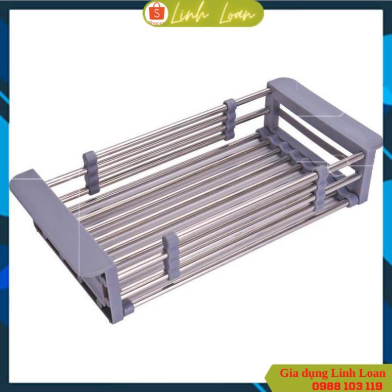 Khay đựng đồ để bồn rửa chén inox, gác lên bồn rửa chén tiện lợi, có thể kéo dài 7176 LINHLOAN