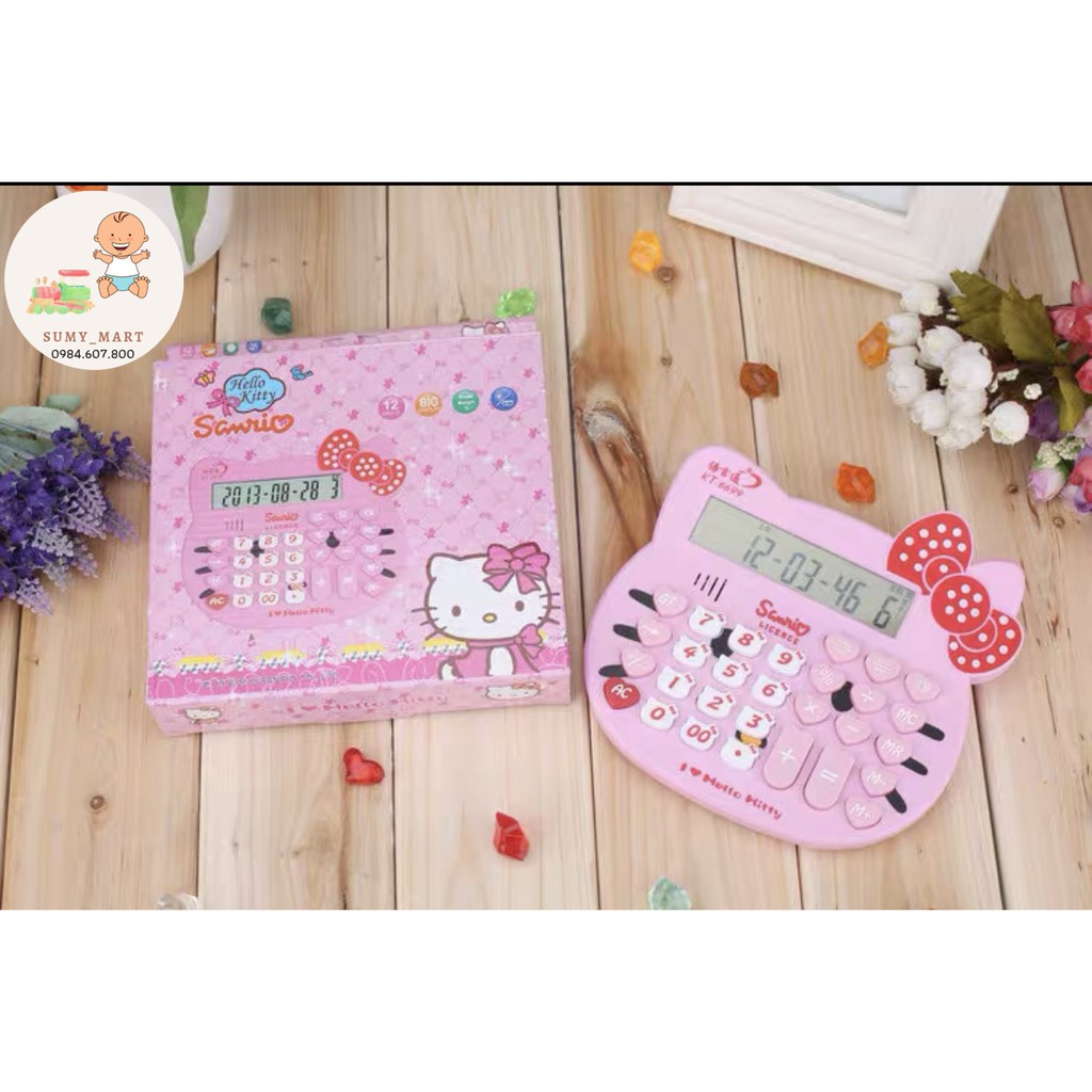 Máy Tính Mini Hello Kitty Dùng Pin Và Năng Lượng Mặt Trời 12 Chữ Số