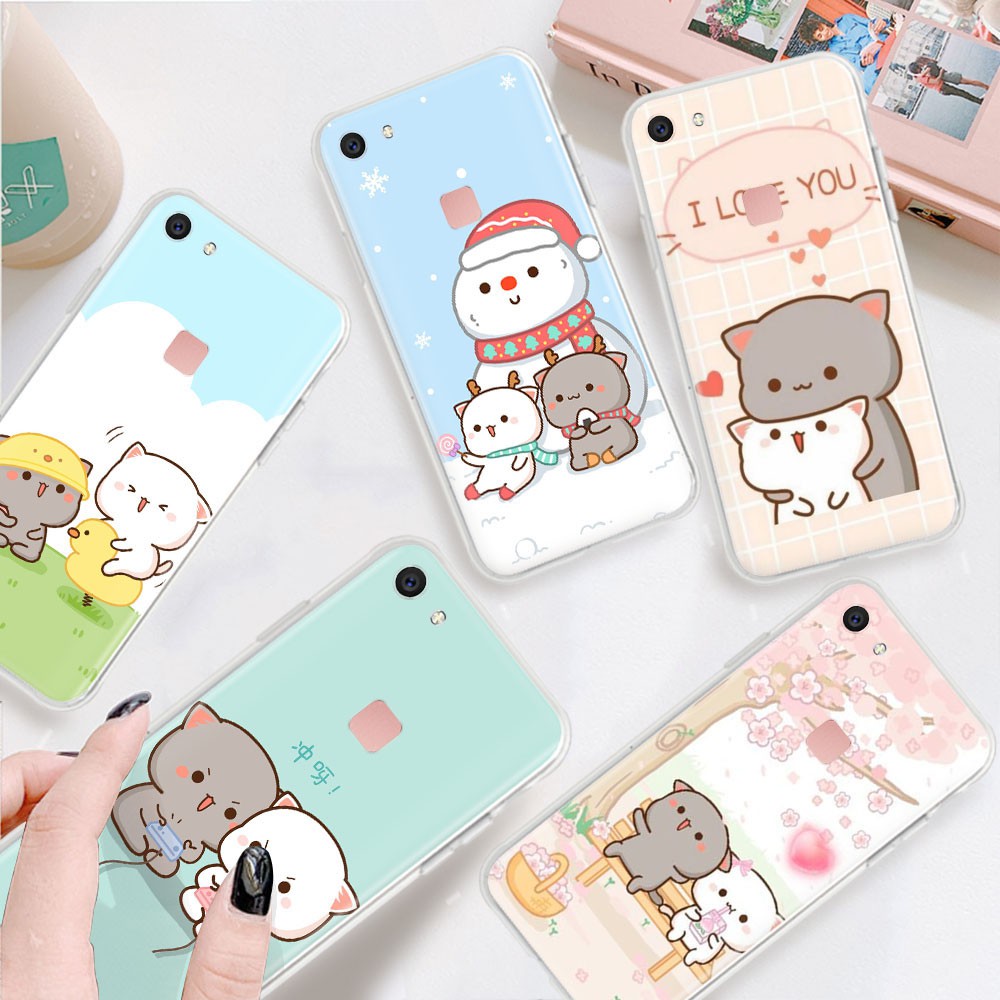 Transparent Case for VIVO U3 V3 Max V5 V5S V7 Plus V15 V17 Pro TB99 Peach and Goma Cat Phone Cover | BigBuy360 - bigbuy360.vn