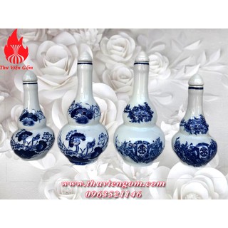 Nậm thờ giá tốt chuẩn Bát Tràng vẽ sen và đào thọ