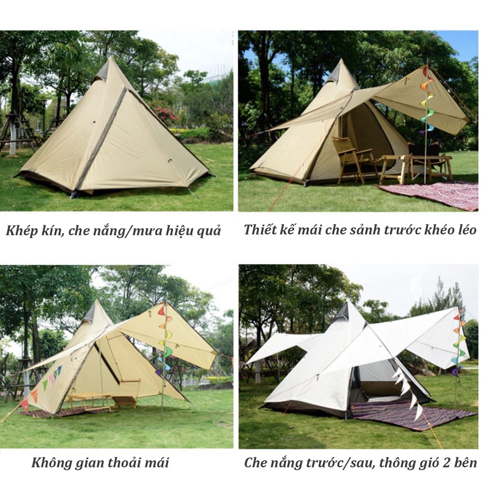 Lều Cắm Trại Ngoài Trời Dành Cho 4-6 Người -Lều kim tự tháp Ấn Vidalido, MoutainHike Chống Nước Rộng Rãi Thoáng Mát