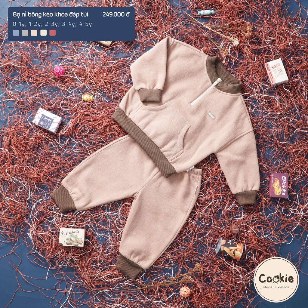 COOKIE Bộ nỉ bông hoodie kéo khóa