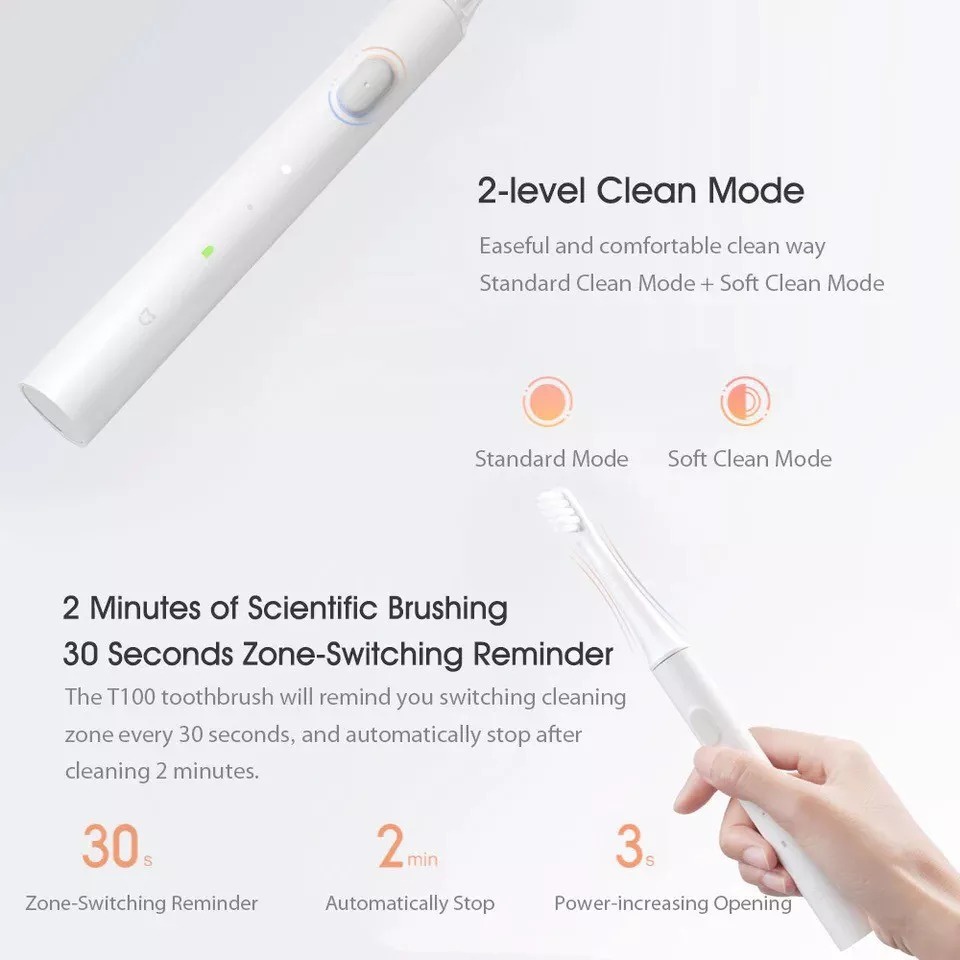Bàn chải đánh răng điện Xiaomi T100 Rung tần số cao chuyên nghiệp Đầu cọ mềm Cơ thể không thấm nước Làm sạch sâu