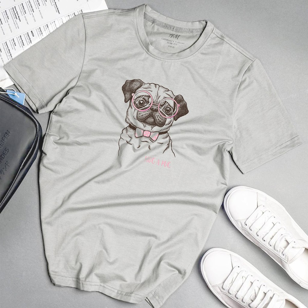Áo phông nam pug bác học phong cách unisex màu xám