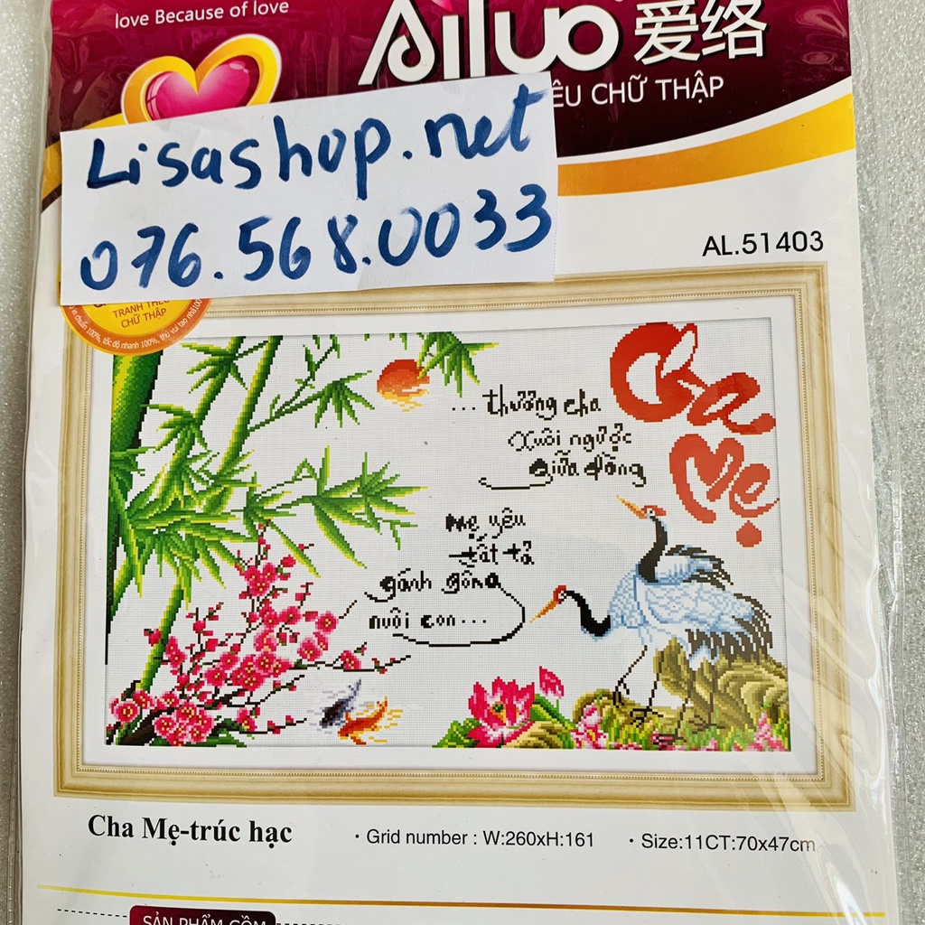 Tranh thêu chữ thập CHA MẸ 70x47cm chưa thêu 51403