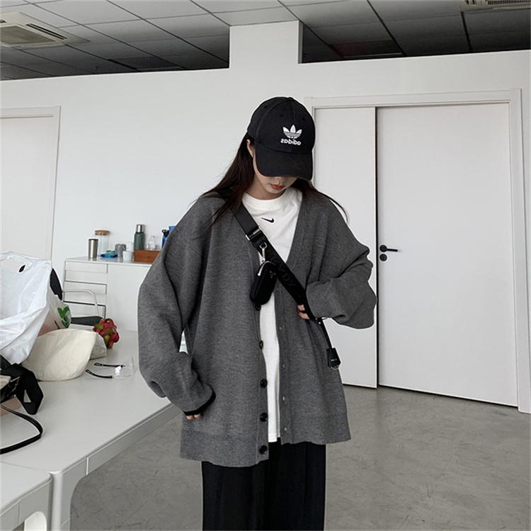 Áo Cardigan Dệt Kim Tay Dài Dáng Rộng Màu Đen Phong Cách Retro Hàn Quốc Cho Nữ | BigBuy360 - bigbuy360.vn