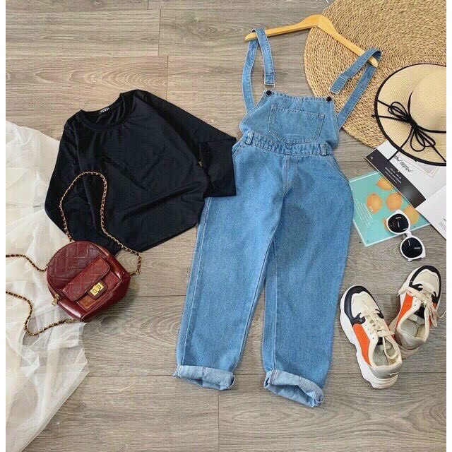 Quần dài yếm jean trơn phối túi hộp lớn - yếm bò ulzzang phong cách Hàn quốc - Hot trend | BigBuy360 - bigbuy360.vn