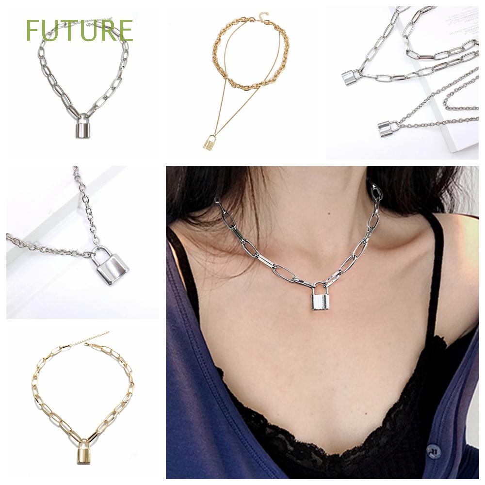 Vòng cổ bằng thép không gỉ có ổ khóa kim loại phong cách Gothic