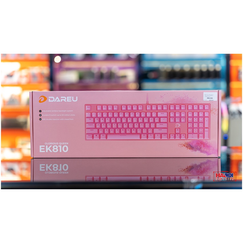 Bàn Phím cơ Dareu EK810 Pink, Thiết kế cổ điển, siêu chắc chắn, Keycap ABS Doubleshot siêu bền