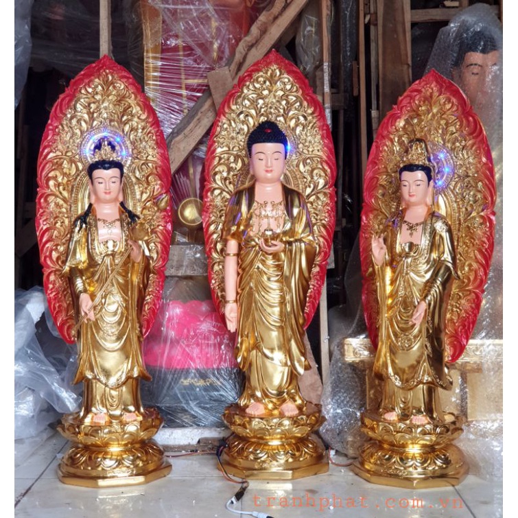 Bộ tượng Tây phương tam thánh 70cm dát vàng