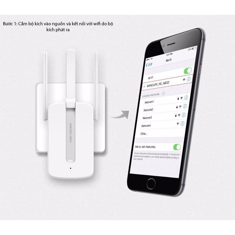 [ GIÁ HUỶ DIỆT] Bộ kích sóng wifi 3 râu Mercury (wireless 300Mbps) cực mạnh