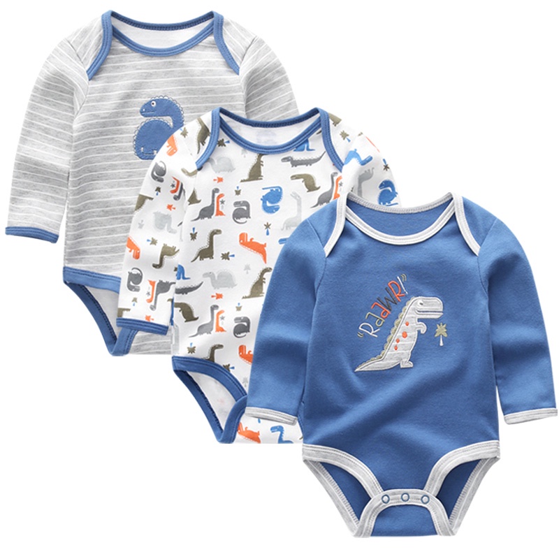 Set 3 áo liền quần vải cotton cho bé sơ sinh từ 0 - 12 tháng tuổi