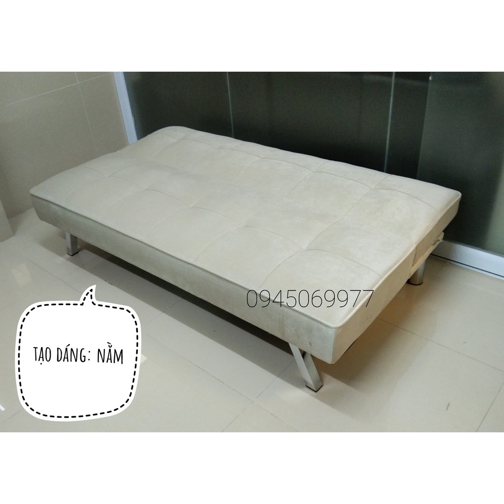 Sofa bed, Sofa giường vải nhung siêu mịn màng sang trọng (Màu trắng kem)