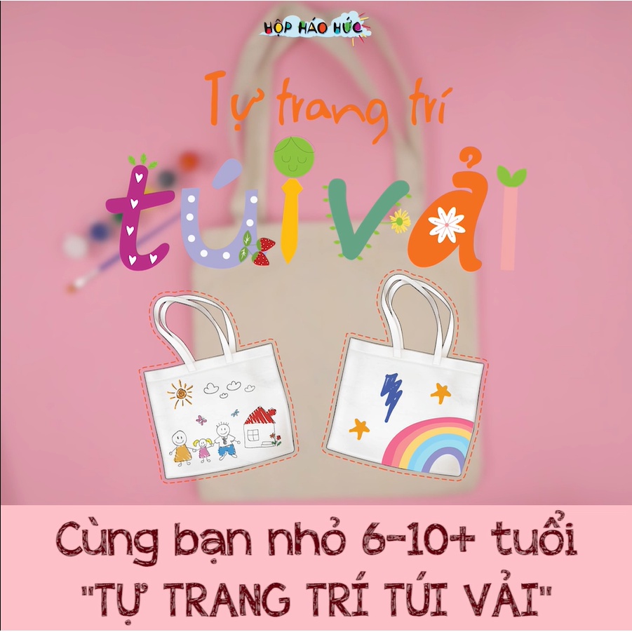 Đồ chơi Tự Trang Trí Túi Vải cho bé 6-10 tuổi Hộp Háo Hức-Cùng con sáng tạo chiếc túi độc đáo