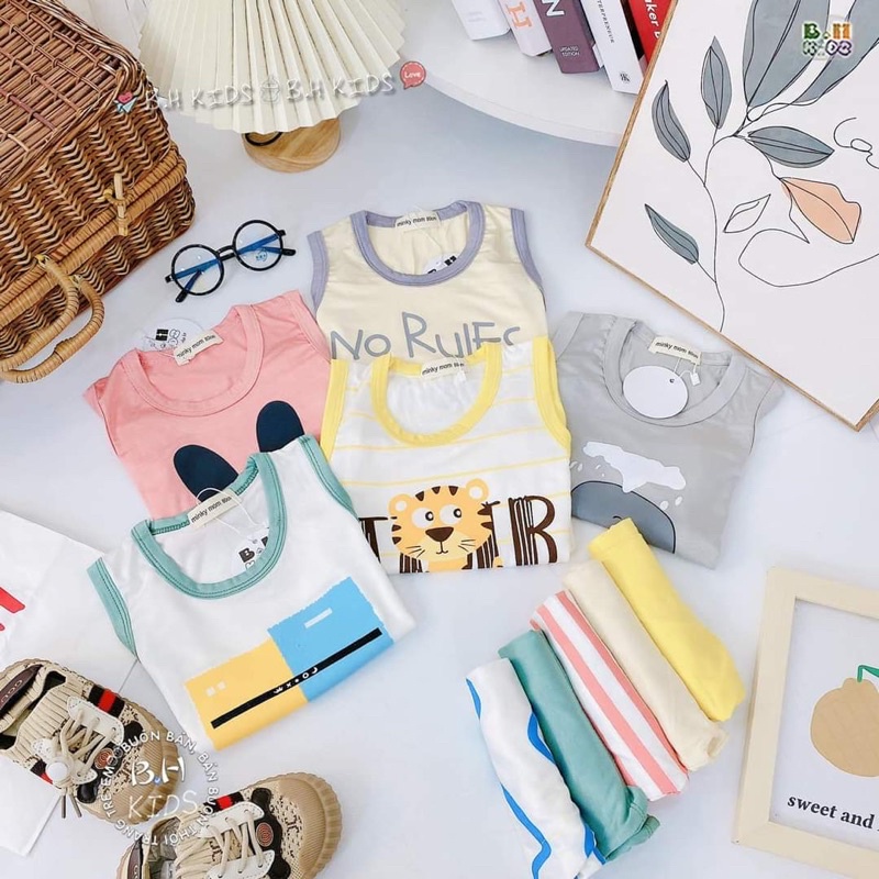 Bộ Ba Lỗ Bé Trai, Bé Gái Minky Mom Vải Thun Lạnh Họa tiết dễ thương, Bộ Quần Áo Cho Bé 3 Lỗ Mặc Hè Thoáng Mát
