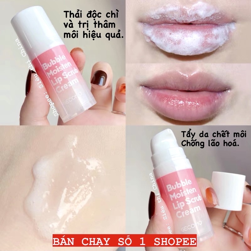 CAO CẤP Gel Tẩy Da Chết Môi Sủi Bọt Thải Độc Chì GECOMO BUBBLE MOISTEN LIP CRUB CREAM Tẩy Trang Dưỡng Môi GECOMO