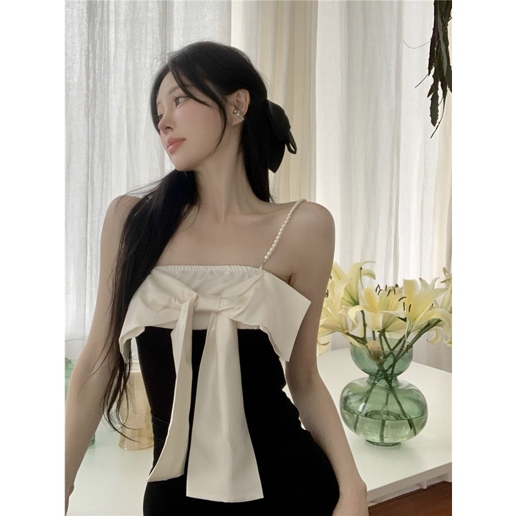 Áo Hai Dây Dáng Ngắn Thắt Nơ Phong Cách Ngọt Ngào Dành Cho Nữ