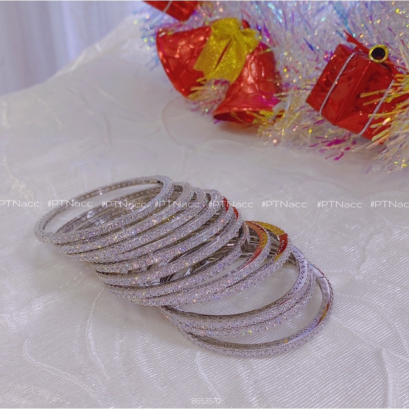 Vòng tay xi bạch kim, cặp vòng nữ mini mảnh full đá 3li đơn giản .PTNACC.