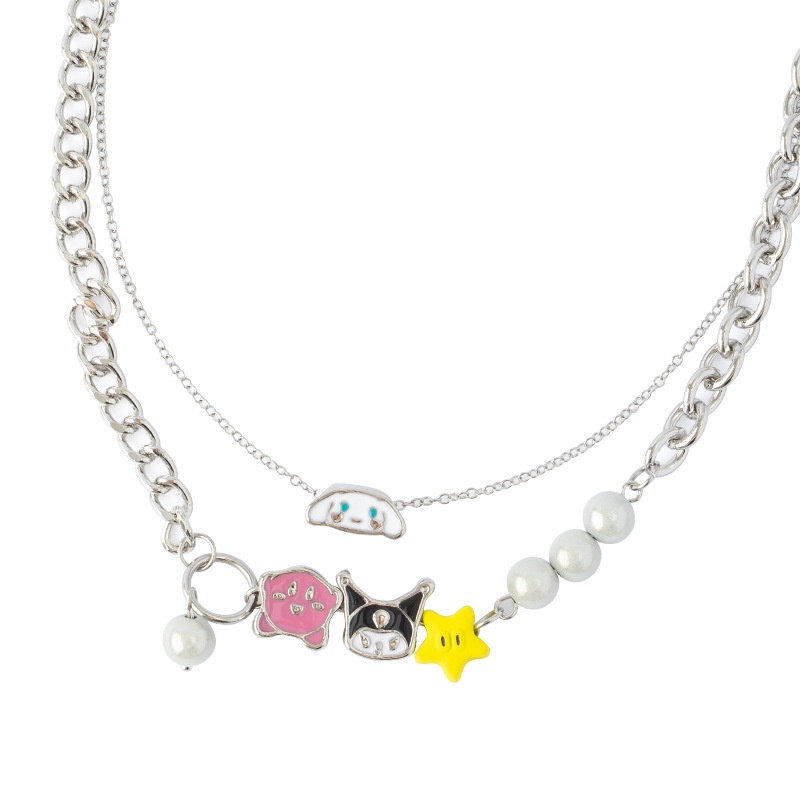 Vòng Cổ Chuỗi Hạt Ngọc Trai Họa Tiết Hoạt Hình Phong Cách hip hop Đường Phố