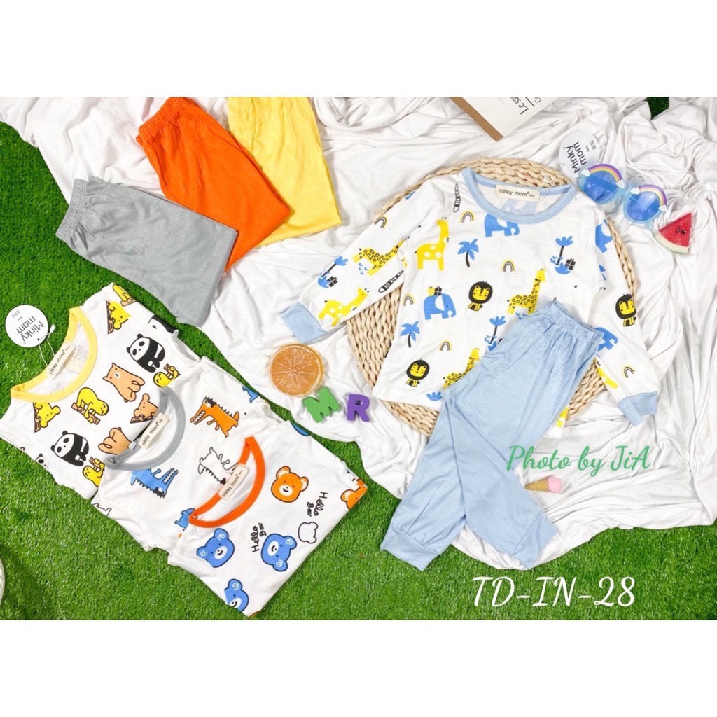 [LDD17] Bộ Dài Tay Thun Lạnh MINKY MOM In Thân Trắng Họa Tiết Động Vật, Mềm Mịn, Thoáng Mát, Hàng Chuẩn Loại 1 Cho Bé