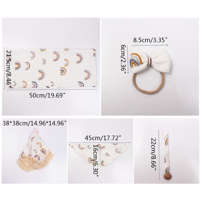 Bộ 5 Món Gồm Khăn Lau + Khăn Yếm + Khăn Lau Nước Bọt + Kẹp Ti Giả + Giá Đỡ Kẹp Tóc Cho Bé