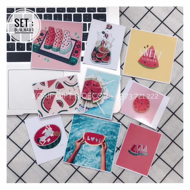 Set 9 tấm thiệp postcard DƯA HẤU có sẵn decor trang trí phòng cực xinh