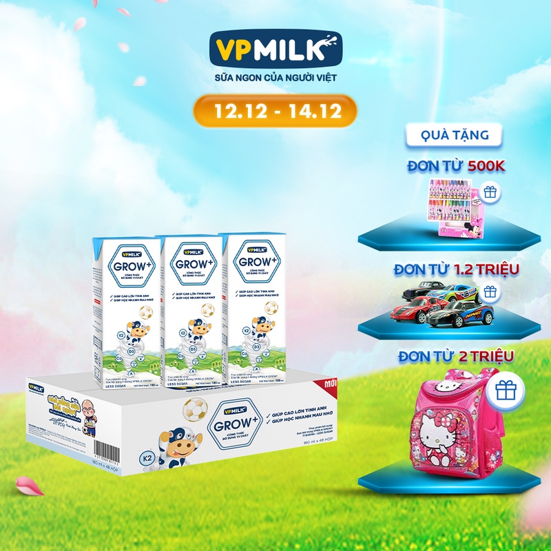 [Mã BMLTA50 giảm 10% đơn 99K] Sữa tiệt trùng VPMilk Grow+ hộp 180ml (thùng 48 hộp)