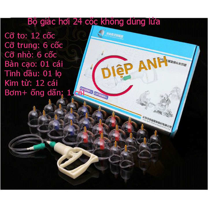 Bộ giác hơi- Bộ giác hơi không dùng lửa 24 cốc {TẶNG TINH DẦU VÀ BÀN CẠO}