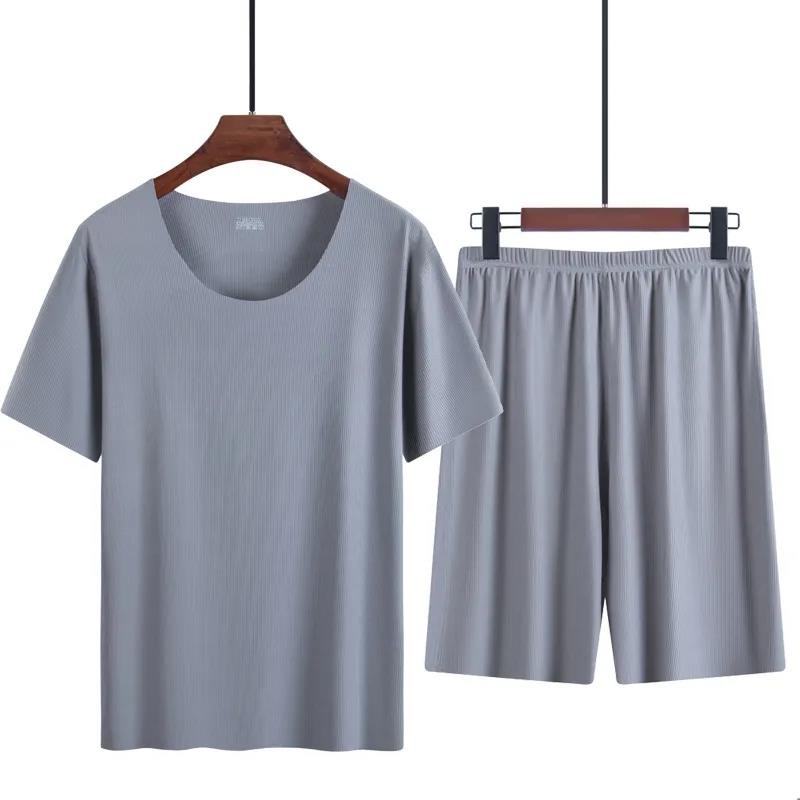 Bộ Đồ Ngủ Ngắn Tay Vải Lụa Lạnh Mỏng Liền Mạch Mùa Hè Cho Nam