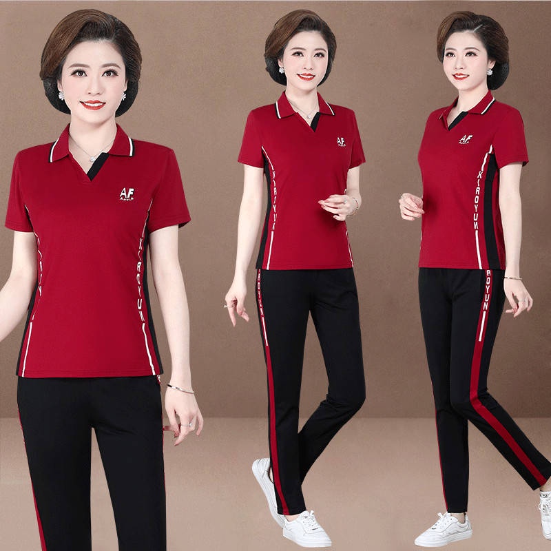 Bộ Đồ Thể Thao Ngắn Tay Thời Trang Mùa Hè Cho Nữ Trung Niên 40-50 Tuổi