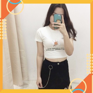 Áo cortop HOA CÚC Đen Trắng siêu hot