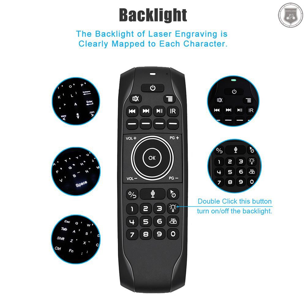 ☞[ready stock]Backlit 2.4G Air Mouse Wireless Keyboard Voice Control 6-Axis Motion Sensing Backlight IR Learning for Smart TV Androi