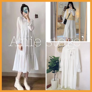 Đầm babydoll nơ ngực, váy nữ tay bồng dáng suông 2 màu🦋