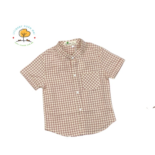 Hàng Hè: Áo Sơ Mi Kẻ Bé Trai ACTBT03 Thương Hiệu Litibaby, Size Từ 7 Đến 12 Dành Cho Bạn Từ 22kg Đến 35kg