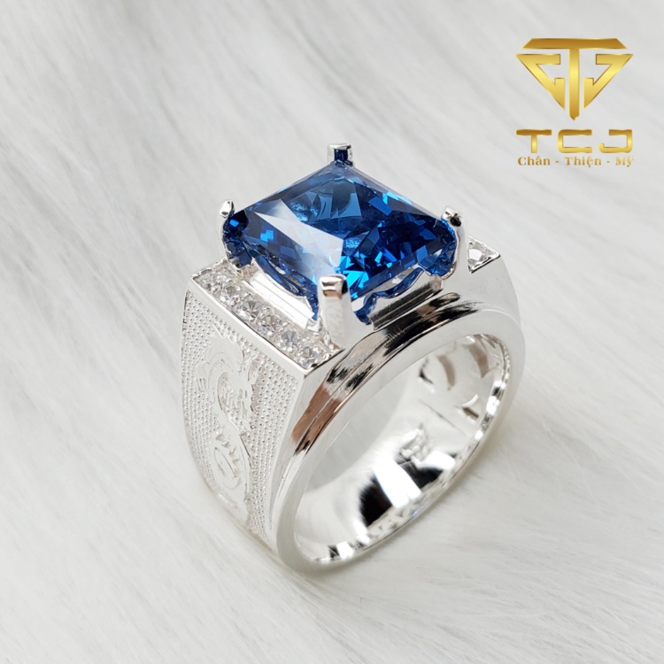 Nhẫn Nam bạc ý 925 đính đá phong thủy, chạm rồng cực chất RM0214 Trang sức Toàn Cầu TCJ