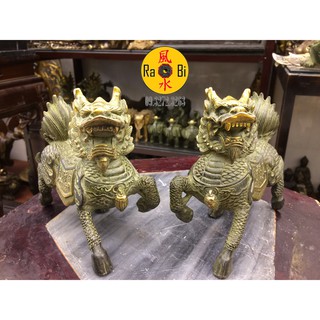Kỳ Lân đứng mạ men xanh - Tượng Đồng Phong Thủy
