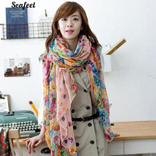 Khăn choàng vải voan họa tiết hoa choàng cổ làm quà giáng sinh