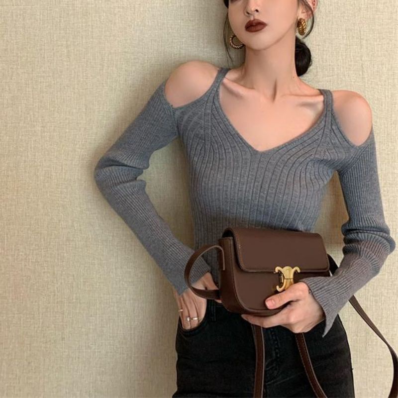 Áo Len Tay Dài Cổ Chữ V Phong Cách Retro Thời Trang Cho Nữ