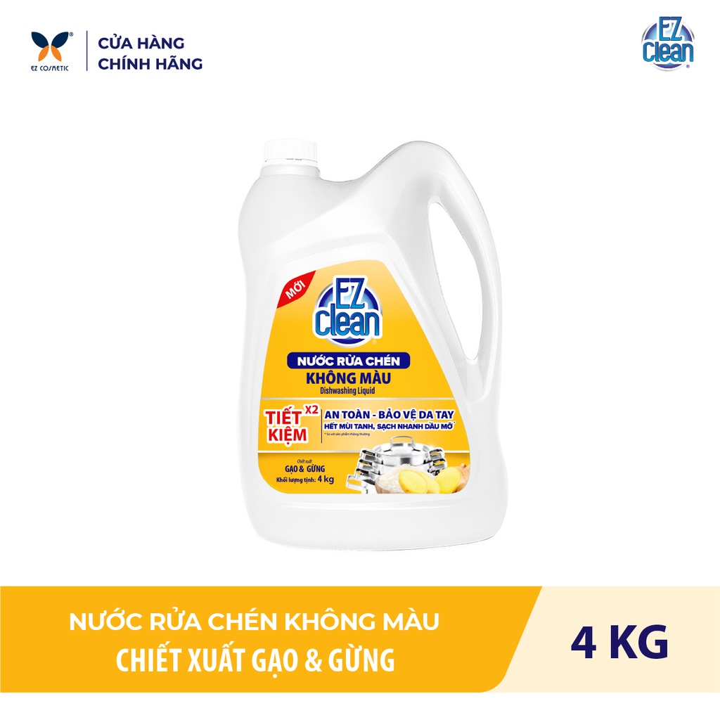 Nước Rửa Chén Không Màu Độc Hại EZ CLEAN 4kg - Chiết xuất từ Gạo