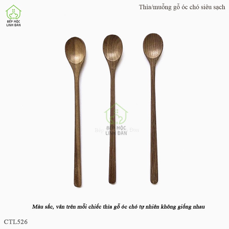 Thìa/muỗng cán dài gỗ óc chó nhập khẩu siêu sạch siêu nhẹ (CTL526) Thìa khuấy sinh tố/nước ép trái cây