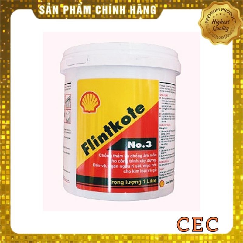 Sơn chống thấm Flintkote 1 lít, Chống thấm Bể nước Hồ cá Koi Màu Đen, Chính hãng Shell Thái Lan FN31 [CEC Store]