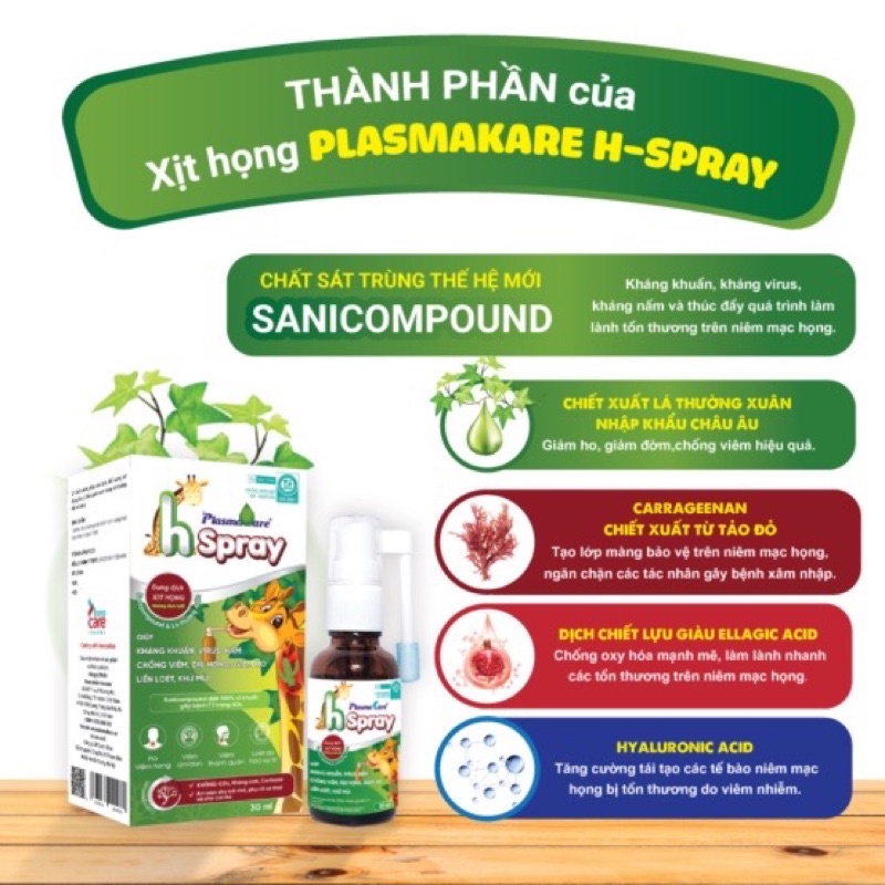 Xịt họng trẻ em Plasmakare H Spray - Xịt họng con hươu ,giúp giảm ho hiệu quả
